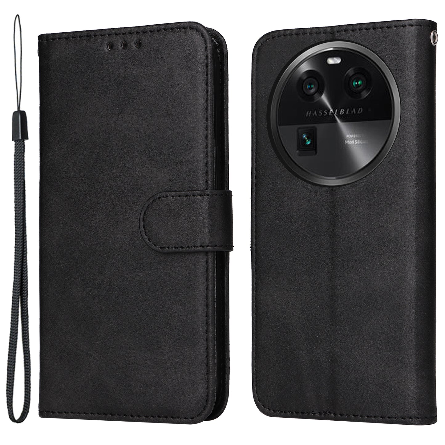 Shockproof Leather Case for Oppo Find X6 Pro Calf Texture Wallet Stand Cell Phone Cover with Strap