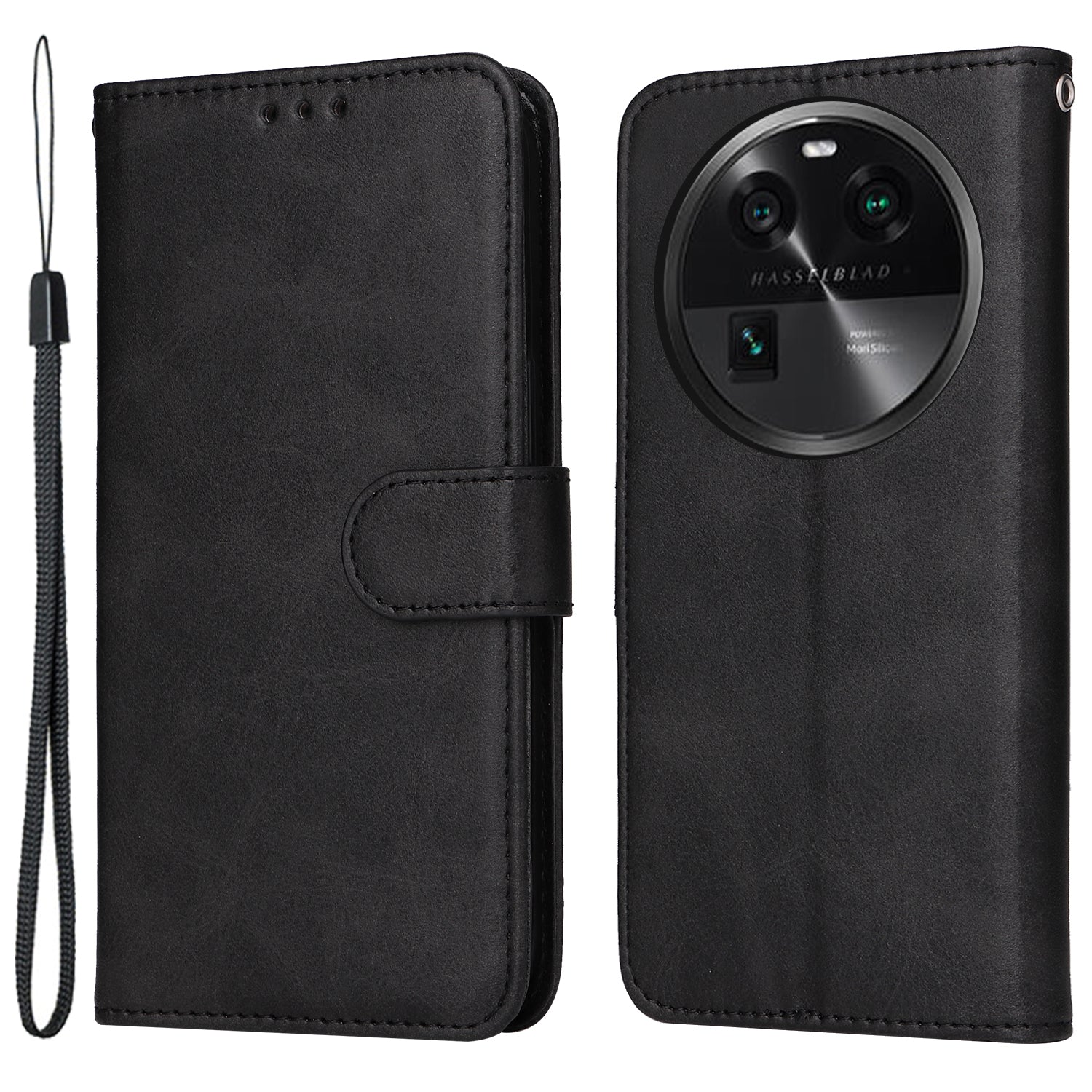 Shockproof Leather Case for Oppo Find X6 Pro Calf Texture Wallet Stand Cell Phone Cover with Strap