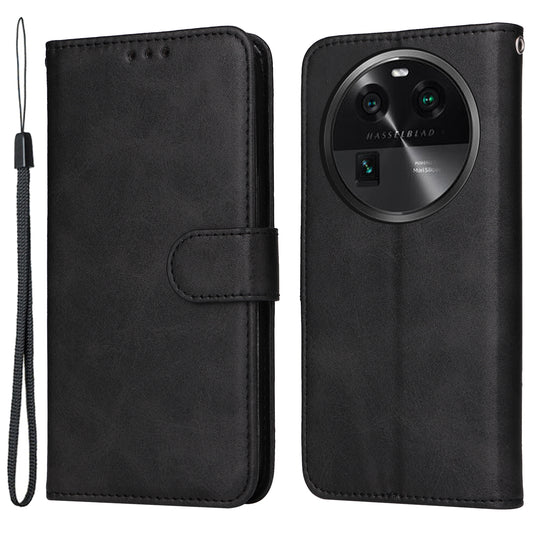 Shockproof Leather Case for Oppo Find X6 Pro Calf Texture Wallet Stand Cell Phone Cover with Strap