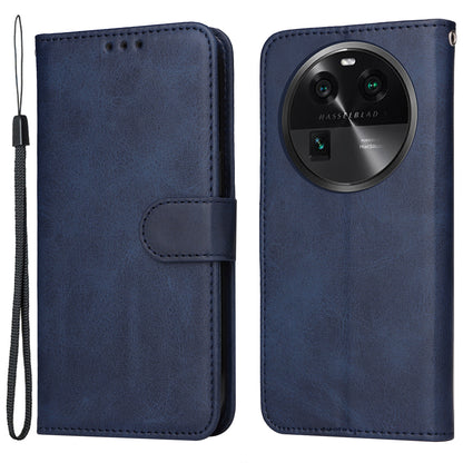 Shockproof Leather Case for Oppo Find X6 Pro Calf Texture Wallet Stand Cell Phone Cover with Strap