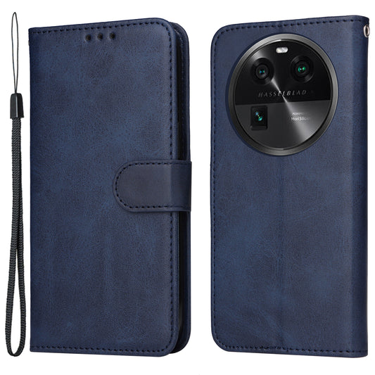 Shockproof Leather Case for Oppo Find X6 Pro Calf Texture Wallet Stand Cell Phone Cover with Strap