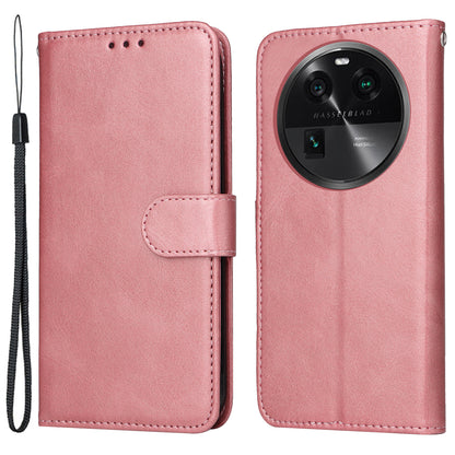 Shockproof Leather Case for Oppo Find X6 Pro Calf Texture Wallet Stand Cell Phone Cover with Strap