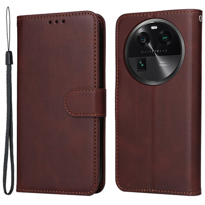 Shockproof Leather Case for Oppo Find X6 Pro Calf Texture Wallet Stand Cell Phone Cover with Strap