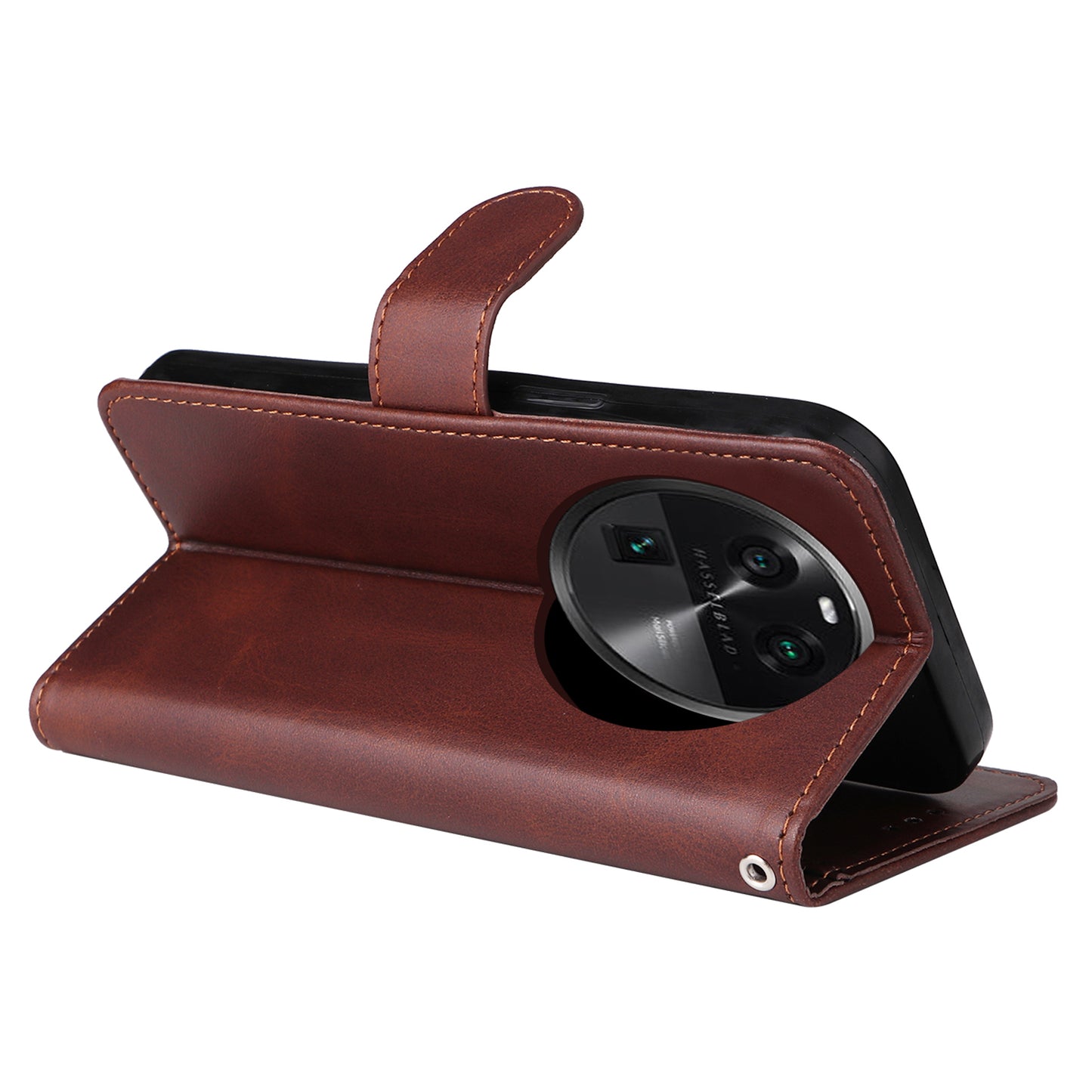 Shockproof Leather Case for Oppo Find X6 Pro Calf Texture Wallet Stand Cell Phone Cover with Strap