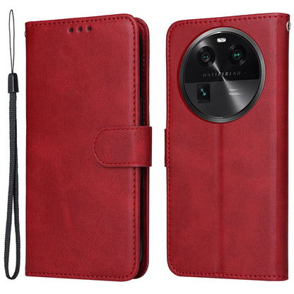 Shockproof Leather Case for Oppo Find X6 Pro Calf Texture Wallet Stand Cell Phone Cover with Strap