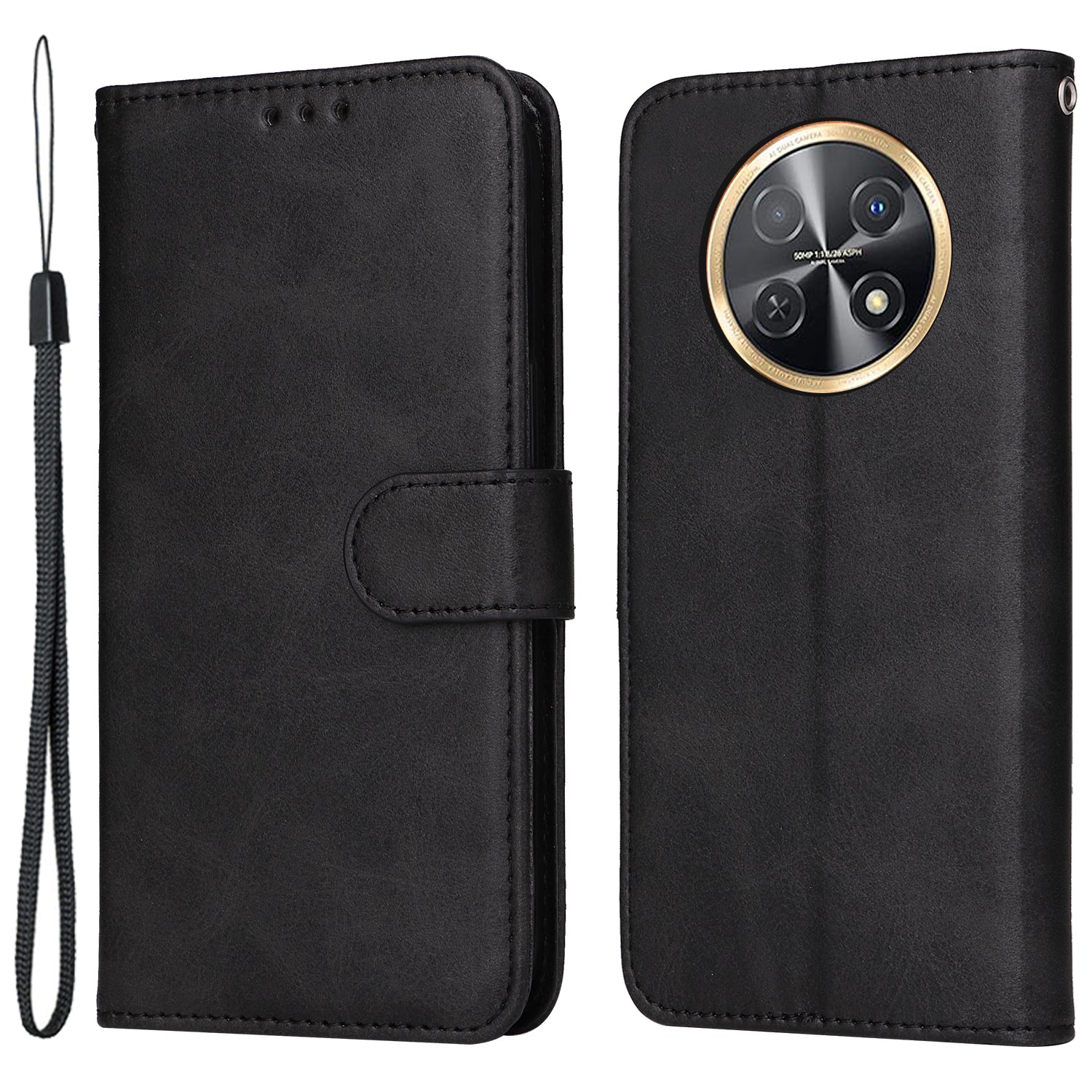For Huawei Enjoy 60X Calf Texture Leather Case Wallet Stand Cell Phone Cover with Strap