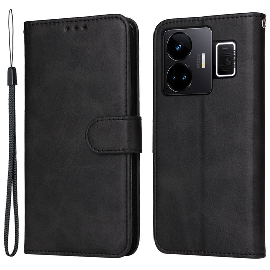 Cell Phone Cover for Realme GT Neo 5 5G / GT3 5G Calf Texture Leather Wallet Stand Case with Strap