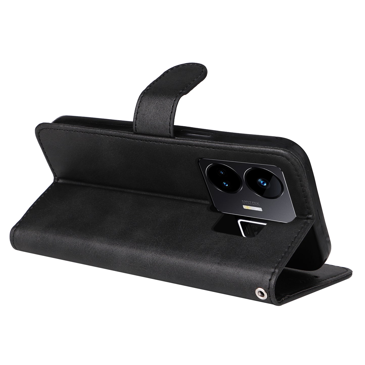 Cell Phone Cover for Realme GT Neo 5 5G / GT3 5G Calf Texture Leather Wallet Stand Case with Strap