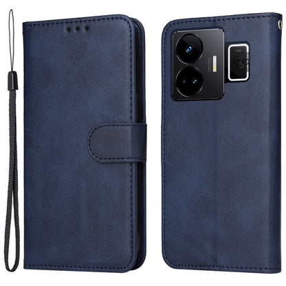 Cell Phone Cover for Realme GT Neo 5 5G / GT3 5G Calf Texture Leather Wallet Stand Case with Strap