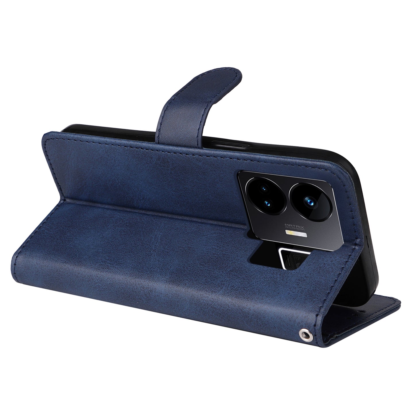 Cell Phone Cover for Realme GT Neo 5 5G / GT3 5G Calf Texture Leather Wallet Stand Case with Strap