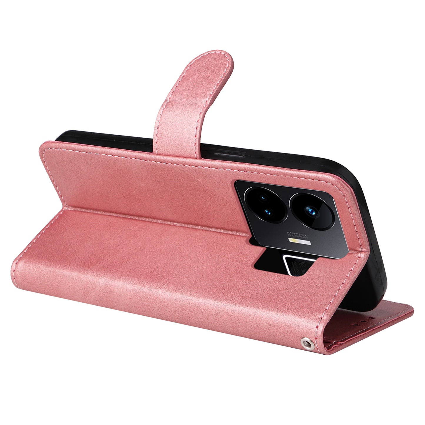 Cell Phone Cover for Realme GT Neo 5 5G / GT3 5G Calf Texture Leather Wallet Stand Case with Strap