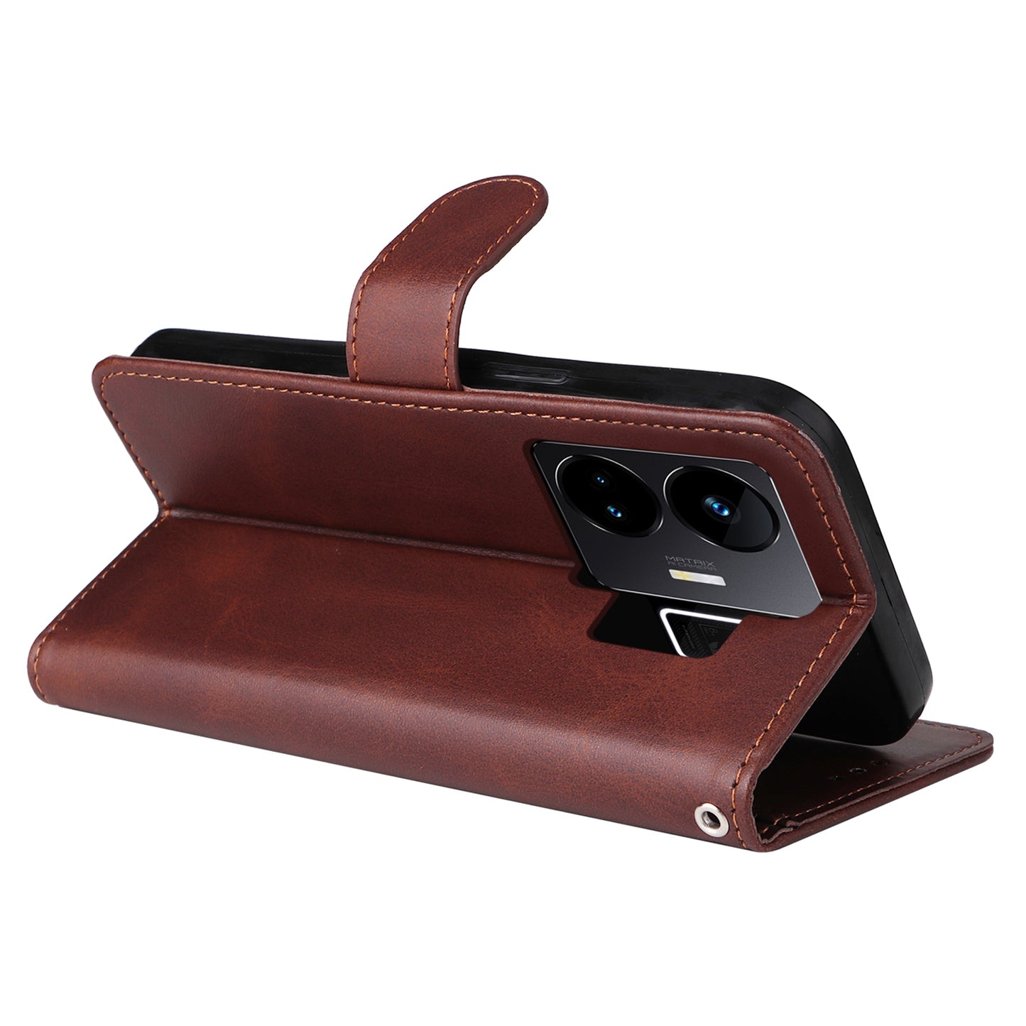 Cell Phone Cover for Realme GT Neo 5 5G / GT3 5G Calf Texture Leather Wallet Stand Case with Strap