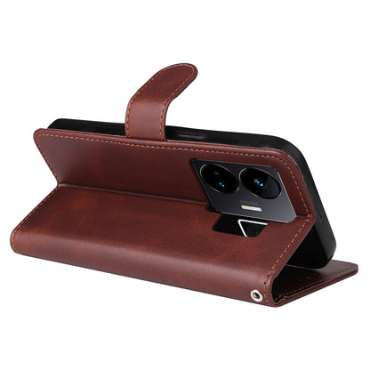 Cell Phone Cover for Realme GT Neo 5 5G / GT3 5G Calf Texture Leather Wallet Stand Case with Strap