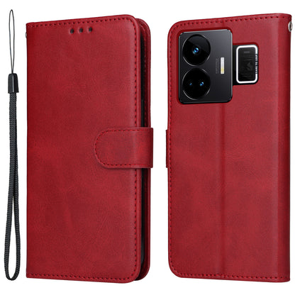 Cell Phone Cover for Realme GT Neo 5 5G / GT3 5G Calf Texture Leather Wallet Stand Case with Strap