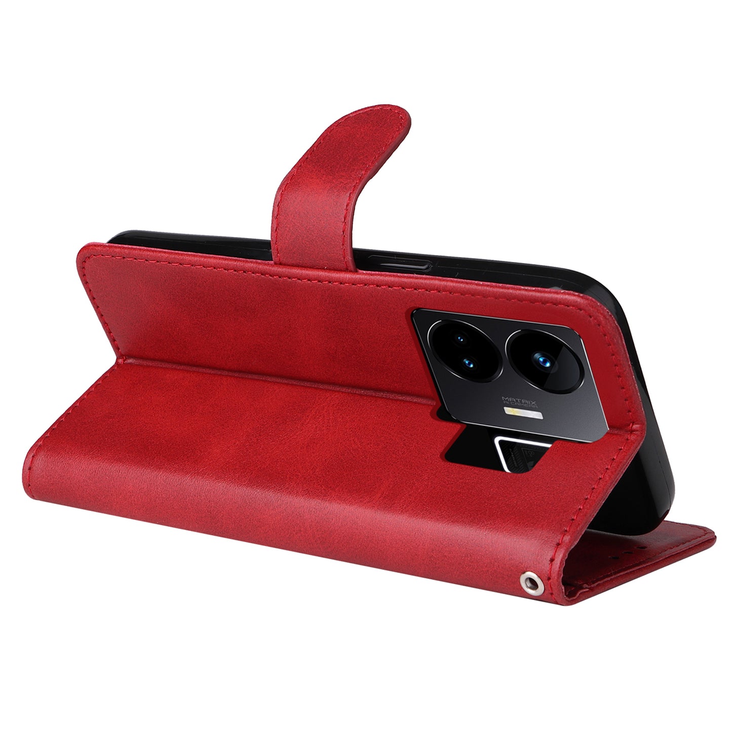 Cell Phone Cover for Realme GT Neo 5 5G / GT3 5G Calf Texture Leather Wallet Stand Case with Strap