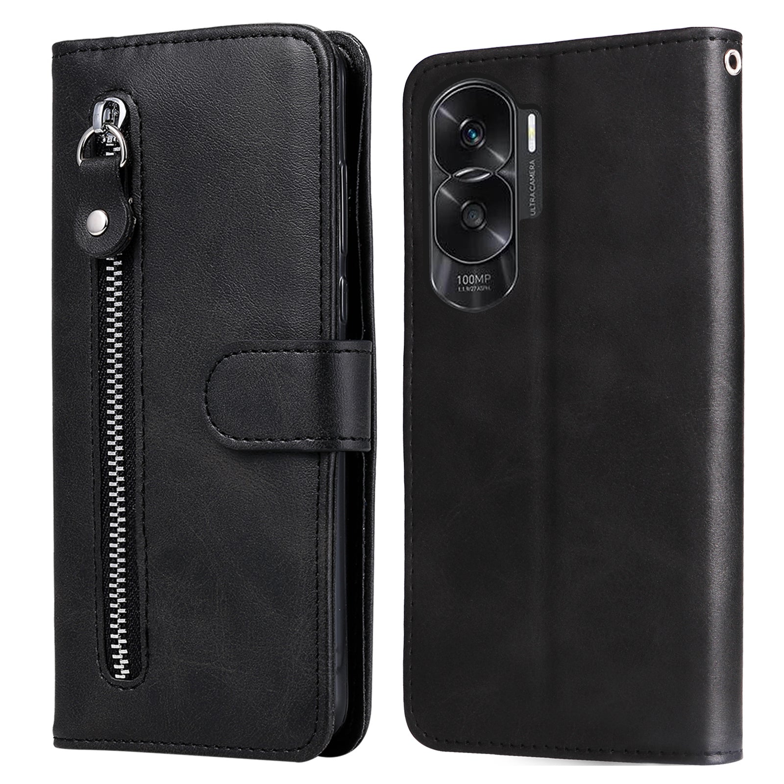 For Honor X50i 5G / 90 Lite 5G Zipper Pocket Phone Case Stand Shell Calf Texture Dustproof Wallet Smartphone Cover