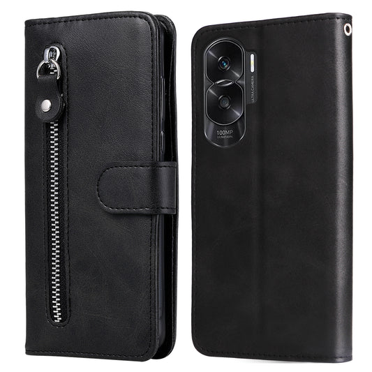 For Honor X50i 5G / 90 Lite 5G Zipper Pocket Phone Case Stand Shell Calf Texture Dustproof Wallet Smartphone Cover