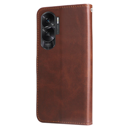 For Honor X50i 5G / 90 Lite 5G Zipper Pocket Phone Case Stand Shell Calf Texture Dustproof Wallet Smartphone Cover