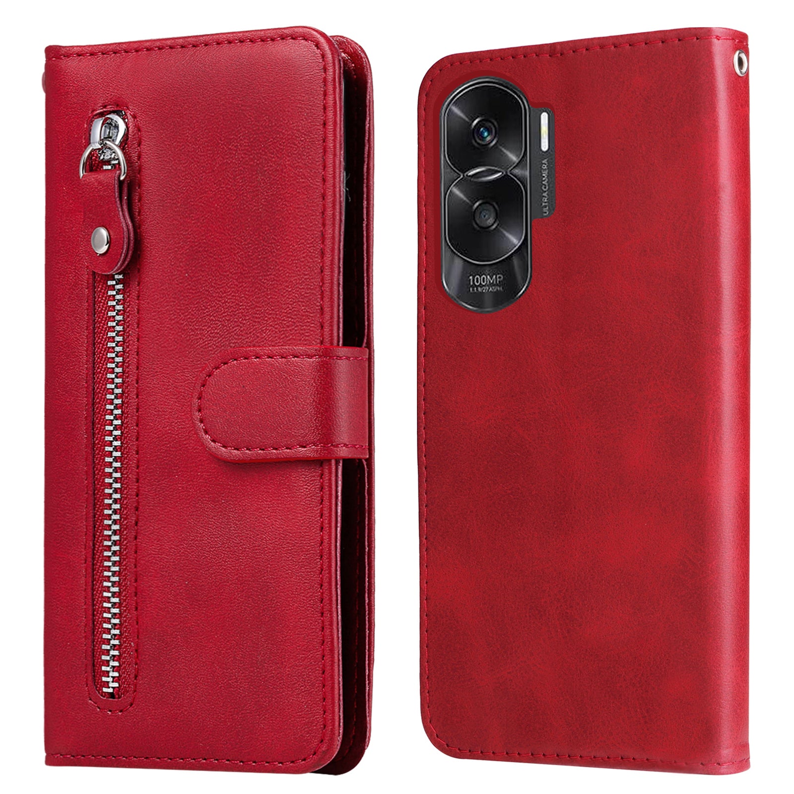 For Honor X50i 5G / 90 Lite 5G Zipper Pocket Phone Case Stand Shell Calf Texture Dustproof Wallet Smartphone Cover