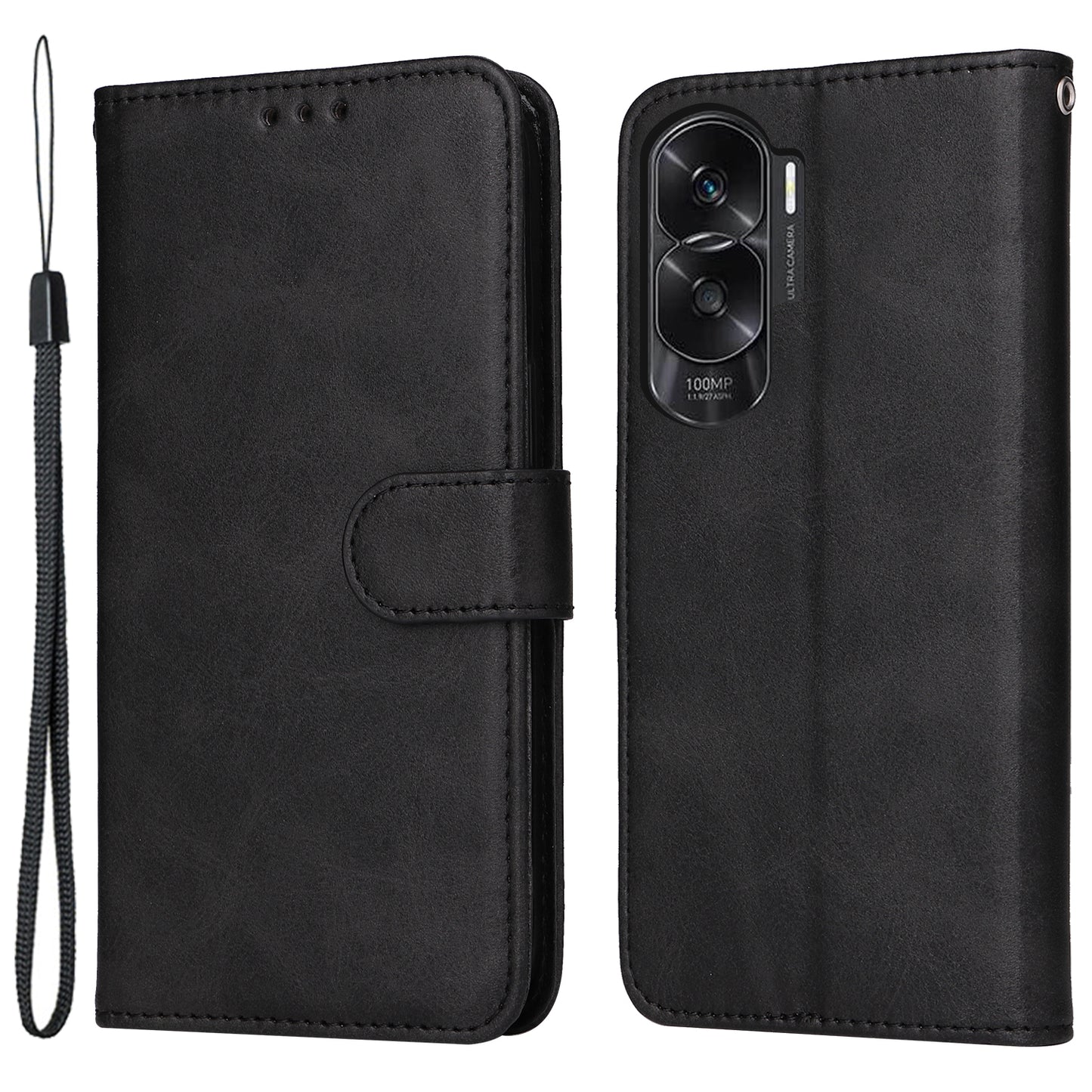 Cell Phone Cover for Honor X50i 5G / 90 Lite 5G Calf Texture Anti-scratch PU Leather Wallet Stand Case with Strap