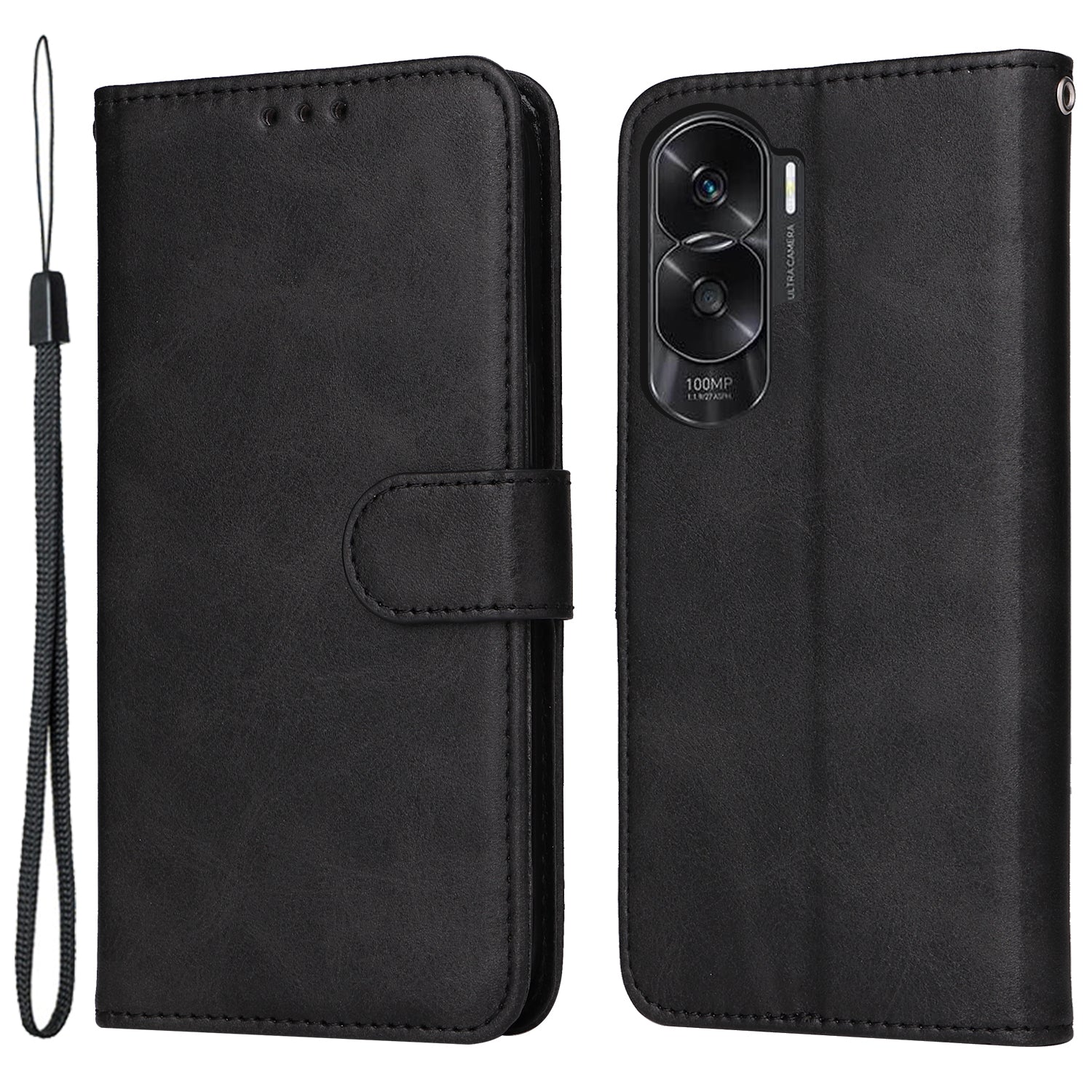 Cell Phone Cover for Honor X50i 5G / 90 Lite 5G Calf Texture Anti-scratch PU Leather Wallet Stand Case with Strap