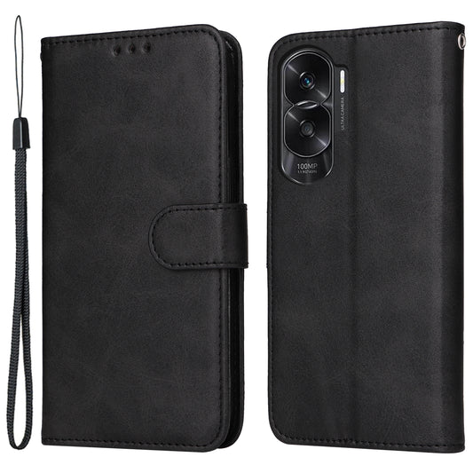 Cell Phone Cover for Honor X50i 5G / 90 Lite 5G Calf Texture Anti-scratch PU Leather Wallet Stand Case with Strap