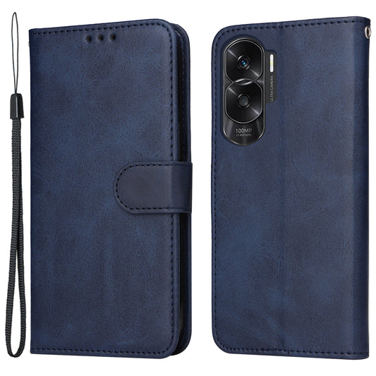 Cell Phone Cover for Honor X50i 5G / 90 Lite 5G Calf Texture Anti-scratch PU Leather Wallet Stand Case with Strap