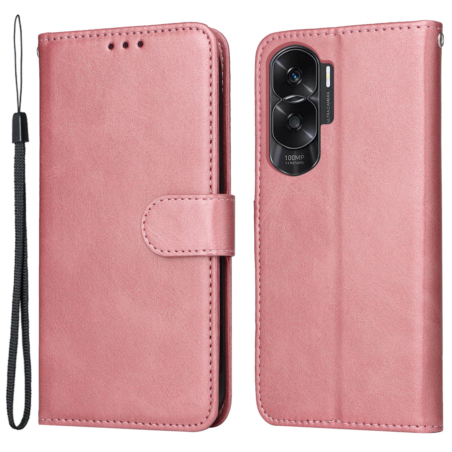 Cell Phone Cover for Honor X50i 5G / 90 Lite 5G Calf Texture Anti-scratch PU Leather Wallet Stand Case with Strap