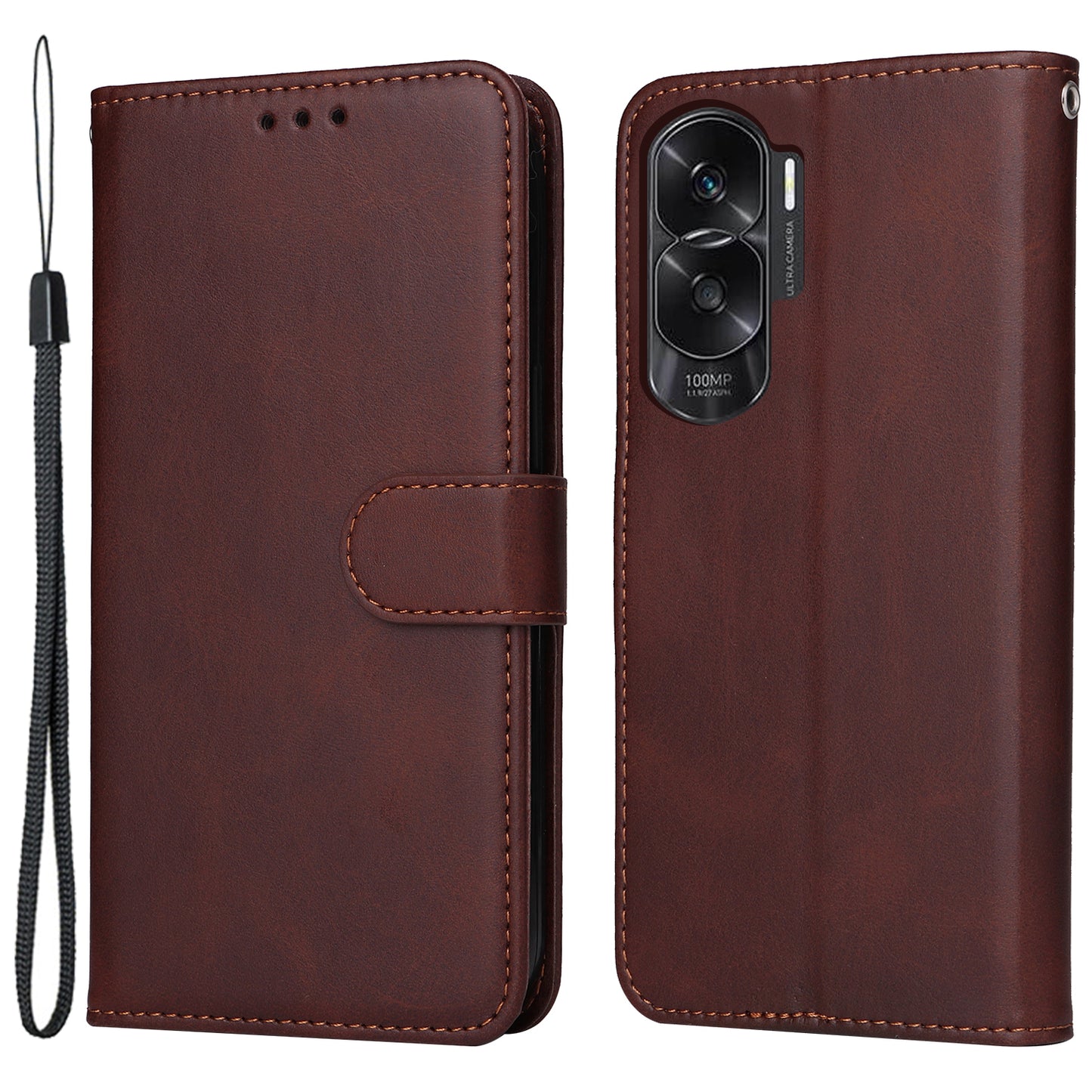 Cell Phone Cover for Honor X50i 5G / 90 Lite 5G Calf Texture Anti-scratch PU Leather Wallet Stand Case with Strap