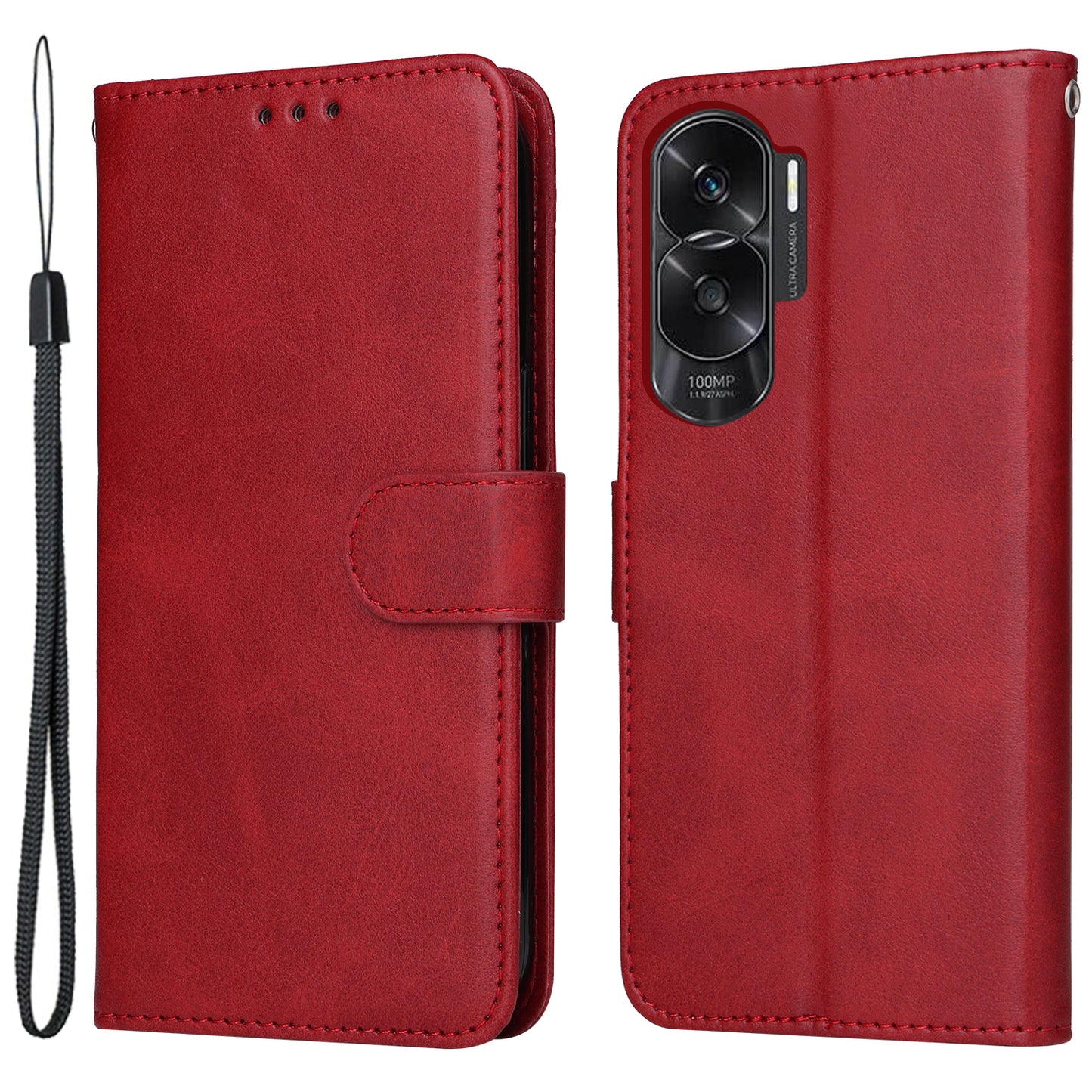 Cell Phone Cover for Honor X50i 5G / 90 Lite 5G Calf Texture Anti-scratch PU Leather Wallet Stand Case with Strap