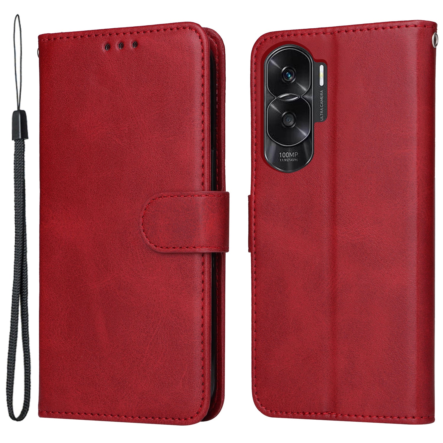 Cell Phone Cover for Honor X50i 5G / 90 Lite 5G Calf Texture Anti-scratch PU Leather Wallet Stand Case with Strap