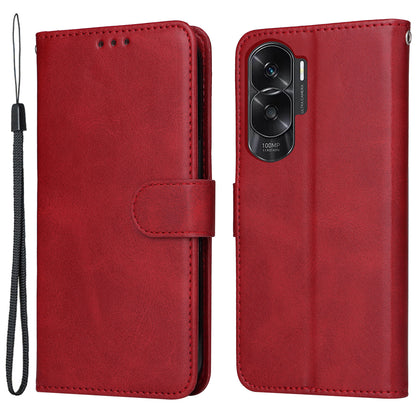 Cell Phone Cover for Honor X50i 5G / 90 Lite 5G Calf Texture Anti-scratch PU Leather Wallet Stand Case with Strap