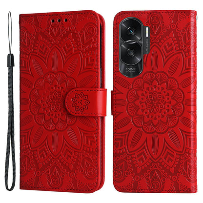 For Honor X50i 5G / 90 Lite 5G Anti-Scratch Wallet Case Sunflower Imprinted Phone Flip Stand PU Leather Cover