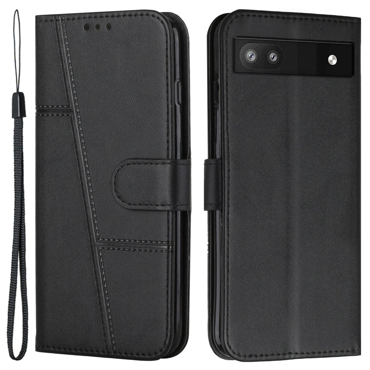 PU Leather Case for Google Pixel 7a Magnetic Clasp Cell Phone Drop-proof Wallet Stand Cover