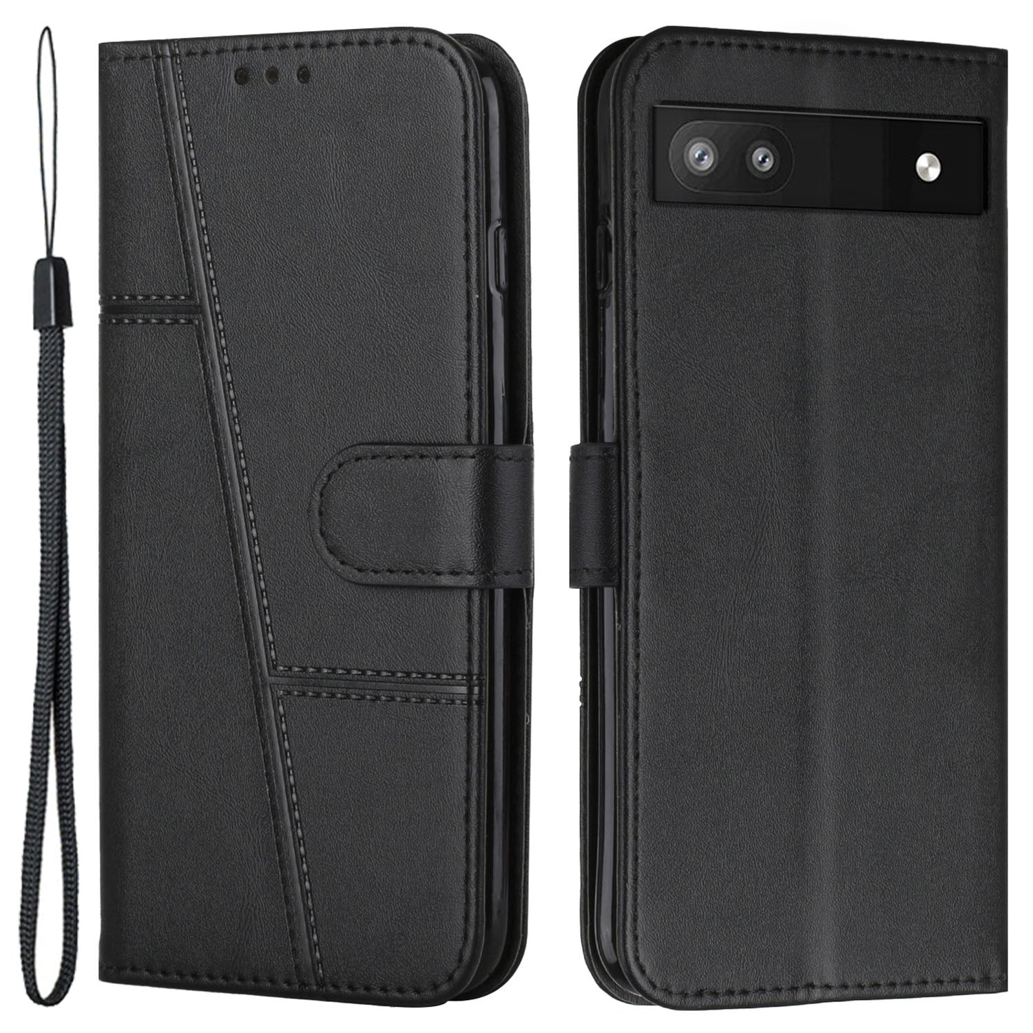 PU Leather Case for Google Pixel 7a Magnetic Clasp Cell Phone Drop-proof Wallet Stand Cover