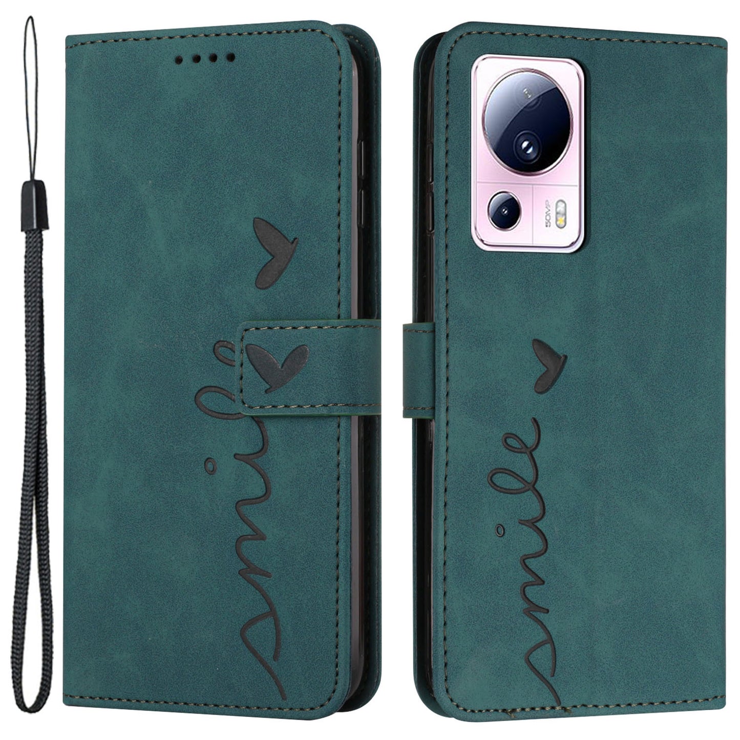 For Xiaomi Civi 2 5G / 13 Lite Flip Shell Imprinted Heart Shape PU Leather Phone Wallet Case with Stand