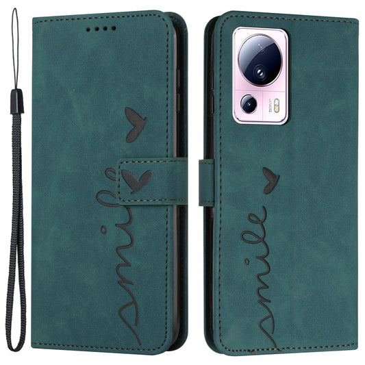 For Xiaomi Civi 2 5G / 13 Lite Flip Shell Imprinted Heart Shape PU Leather Phone Wallet Case with Stand