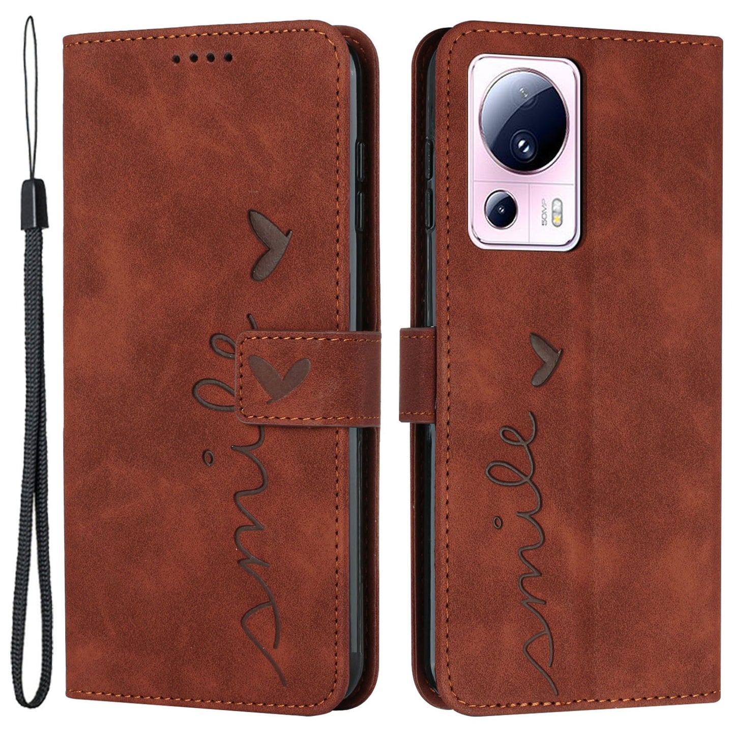 For Xiaomi Civi 2 5G / 13 Lite Flip Shell Imprinted Heart Shape PU Leather Phone Wallet Case with Stand