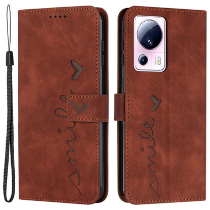 For Xiaomi Civi 2 5G / 13 Lite Flip Shell Imprinted Heart Shape PU Leather Phone Wallet Case with Stand
