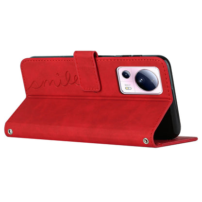 For Xiaomi Civi 2 5G / 13 Lite Flip Shell Imprinted Heart Shape PU Leather Phone Wallet Case with Stand