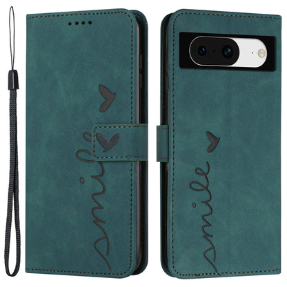 For Google Pixel 8 Imprinted Heart Shape Folio Flip Stand Shell PU Leather Phone Wallet Case