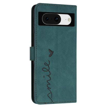 For Google Pixel 8 Imprinted Heart Shape Folio Flip Stand Shell PU Leather Phone Wallet Case