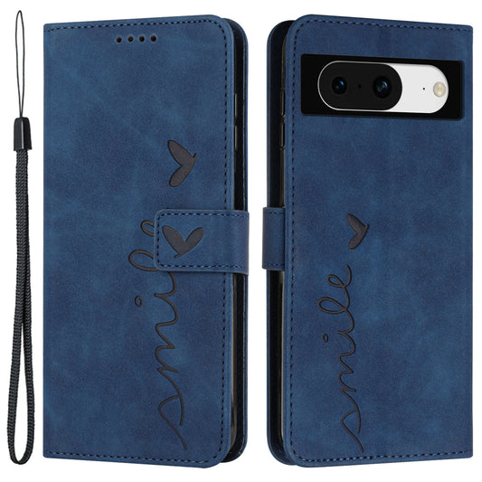 For Google Pixel 8 Imprinted Heart Shape Folio Flip Stand Shell PU Leather Phone Wallet Case