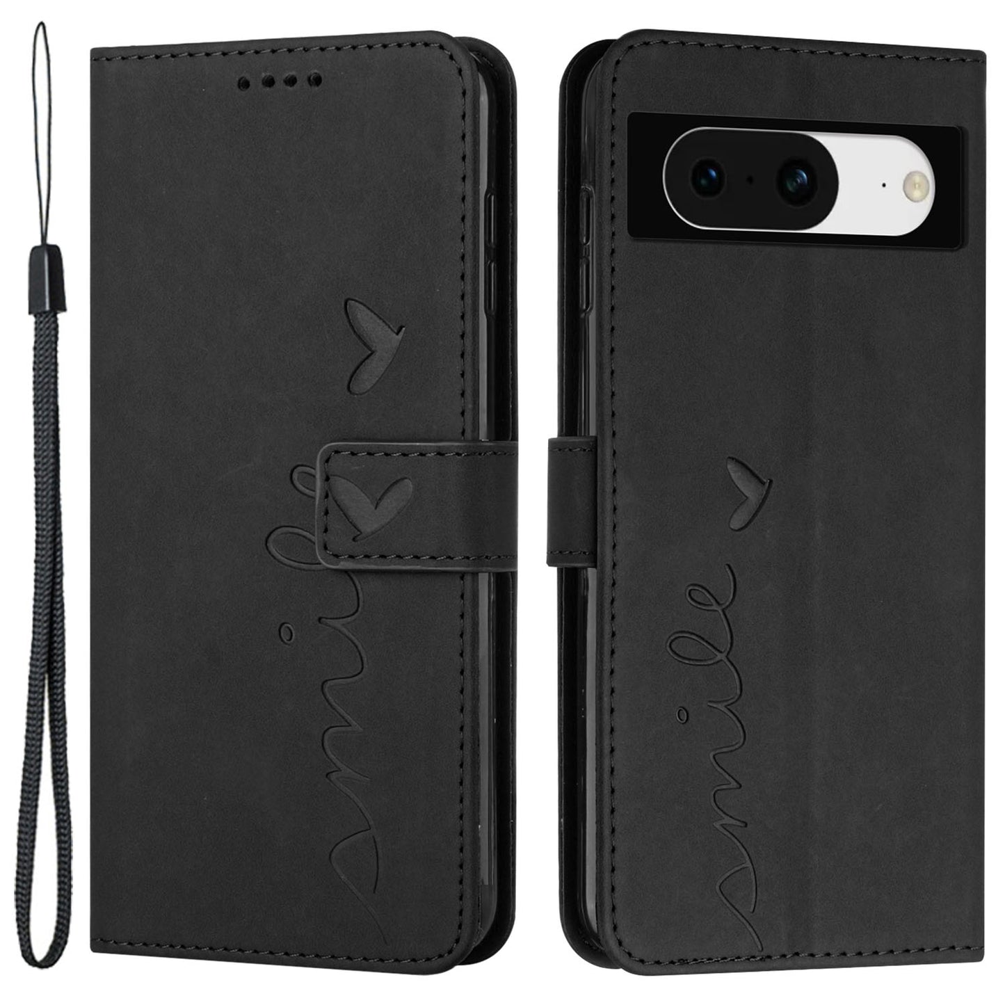 For Google Pixel 8 Imprinted Heart Shape Folio Flip Stand Shell PU Leather Phone Wallet Case