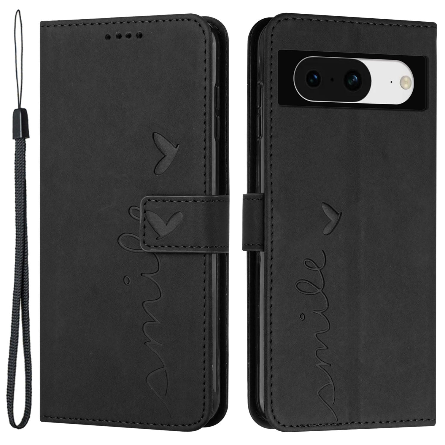 For Google Pixel 8 Imprinted Heart Shape Folio Flip Stand Shell PU Leather Phone Wallet Case