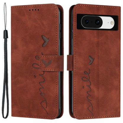 For Google Pixel 8 Imprinted Heart Shape Folio Flip Stand Shell PU Leather Phone Wallet Case