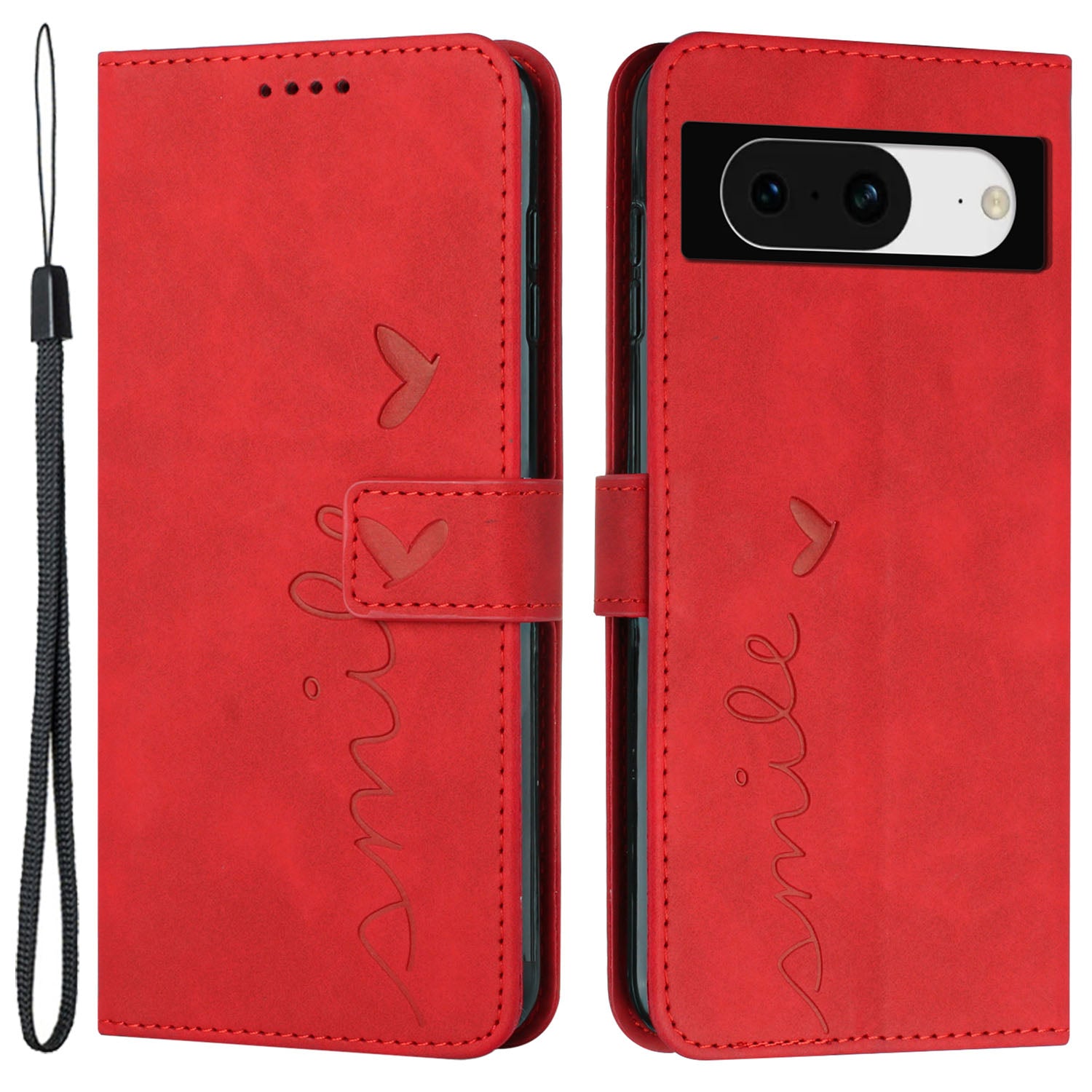 For Google Pixel 8 Imprinted Heart Shape Folio Flip Stand Shell PU Leather Phone Wallet Case