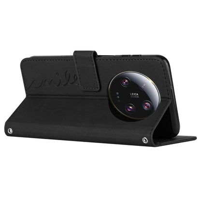 Folio Flip Shell for Xiaomi 13 Ultra Imprinted Heart Shape Stand PU Leather Phone Wallet Case