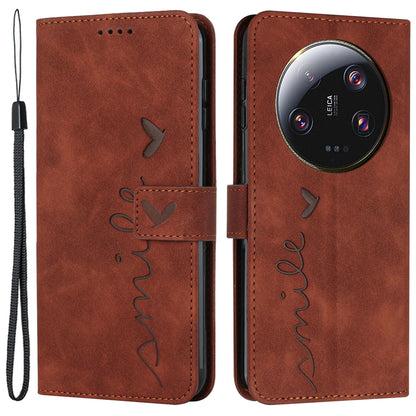 Folio Flip Shell for Xiaomi 13 Ultra Imprinted Heart Shape Stand PU Leather Phone Wallet Case