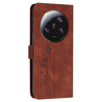 Folio Flip Shell for Xiaomi 13 Ultra Imprinted Heart Shape Stand PU Leather Phone Wallet Case